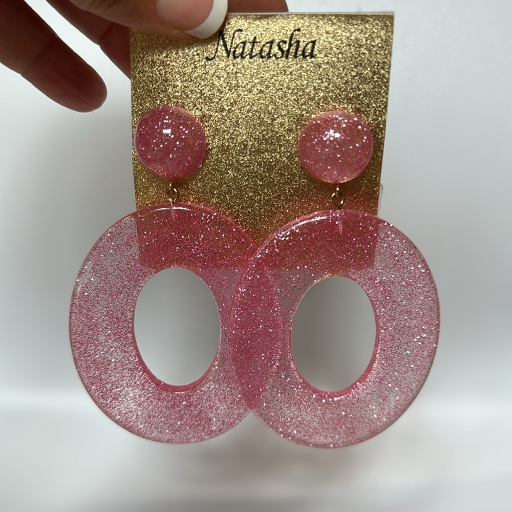 Natasha NEW Pink Glitter Acrylic Earrings - Picture 3 of 4